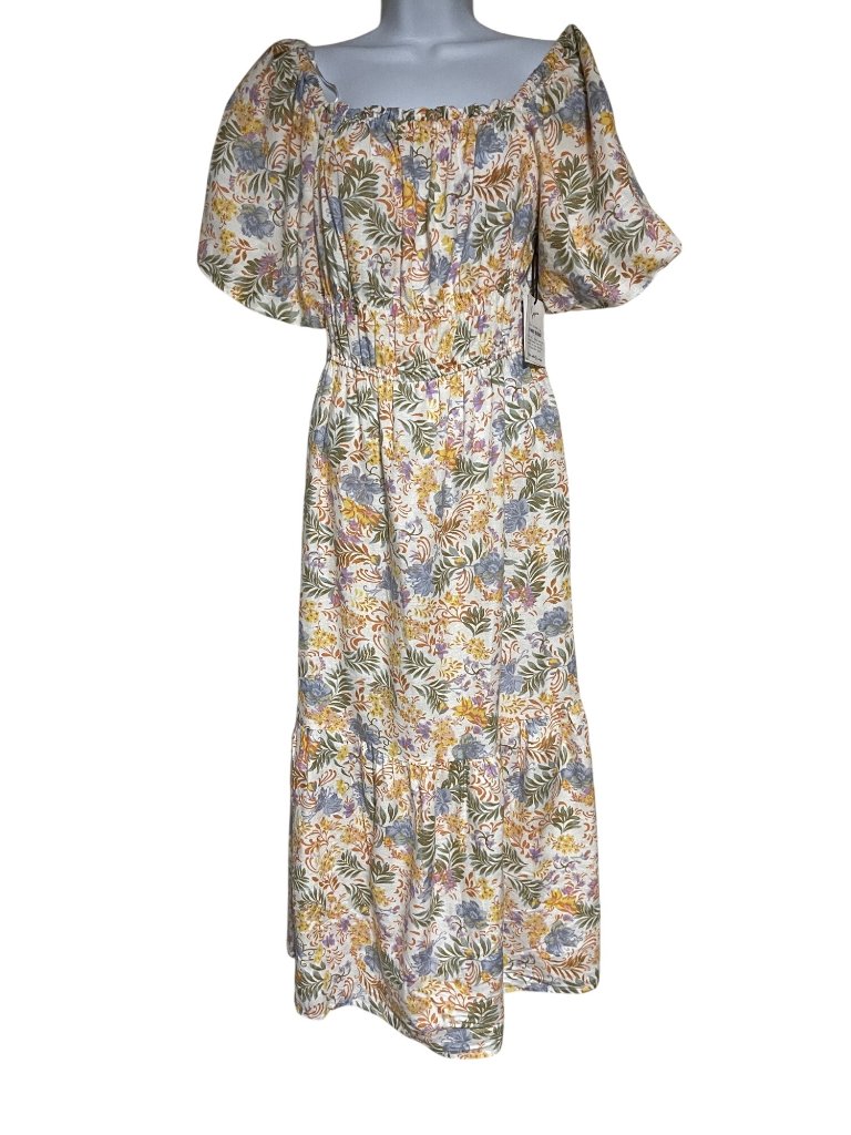 Japna Linen Blend Floral Puff Sleeve Midi/Maxi Dress Womens S Tropical Resort